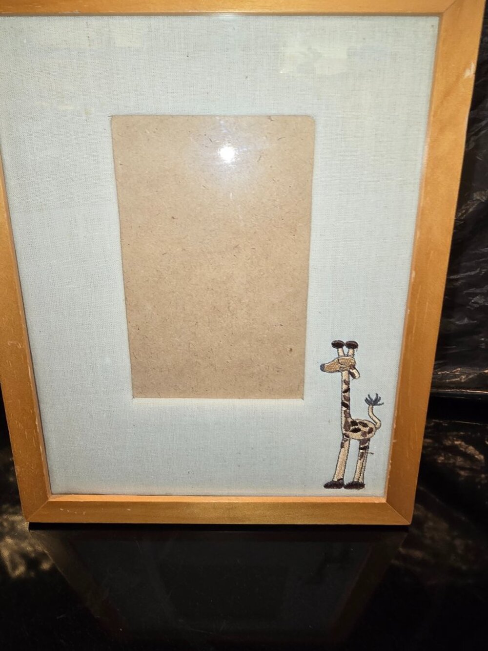 Burnes of Boston Rare Woods Picture Frame Linen Embroidered Giraffe 8.5" x 10.5"